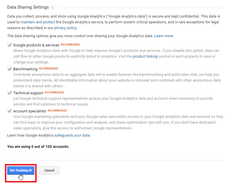 Google Analytics Sign Up Information 2